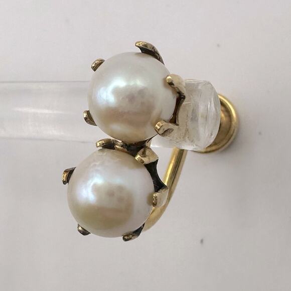 Vintage Double Pearl Screw Back Clip on Earrings Gold Tone Retro 12K Gold Filled - Picture 9 of 10